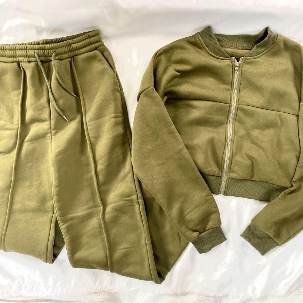 2 Piece Set Long Sleeve Zip up Hoodie Wide Leg Pants Loungewear Set Matching M